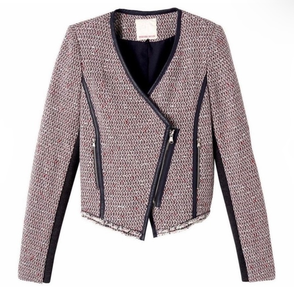 NEW REBECCA TAYLOR LEATHER TRIM TWEED JACKET - Picture 7 of 8